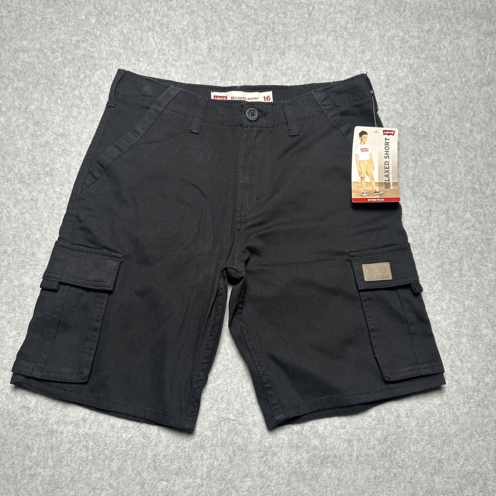 Levis Boys Relaxed Cargo Shorts Black Size 16 NEW $42